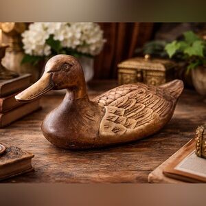 Vintage Solid Brass Duck Figurine Mid Century Home Decor